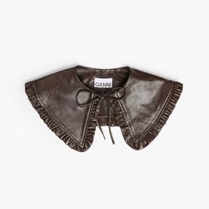 NWT GANNI Ruffle- Trimmed Leather Dark Brown Collar